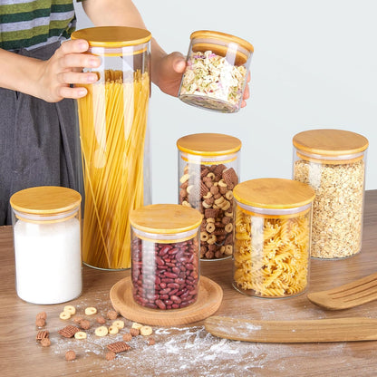 Vtopmart Glass Food Storage Jars - 7-Pack Airtight Kitchen Containers with Bamboo Lids | BPA-Free Canisters for Pantry Organization