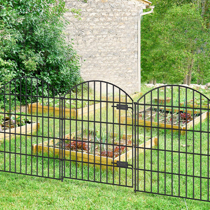 FOREHOGAR Metal Garden Fence with Gate 36in (H) x 23.3ft (L), 1 Gate+ 9 Panels Dog Fence Border Fence Animal Barrier, No Dig Garden Fencing for Yard Flower Bed Lawn Patio Outdoor, ECG3610, Black