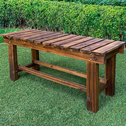 LSPYYDS Outdoor Garden Bench, 3-Person Wood Patio Bench Weatherproof Outdoor Backless Bench, Anti-Corrosion and Anti-Rust Garden Benches for Garden Lawn Porch Park Backyard (Carbonized,47.25''/120cm)