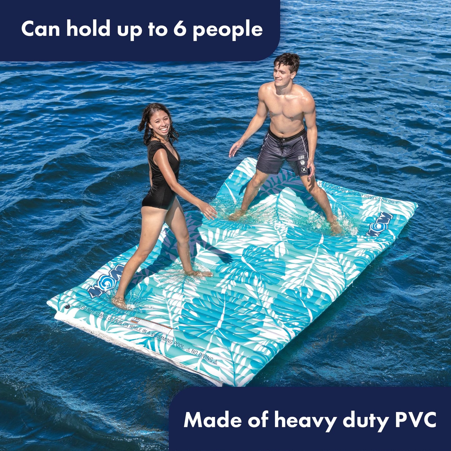 Wow Sports Inflatable Water Walkway Mat - Palm Leaf - 10 x 6 ft - Connects to Boats & Other Mats - for Kids & Adults