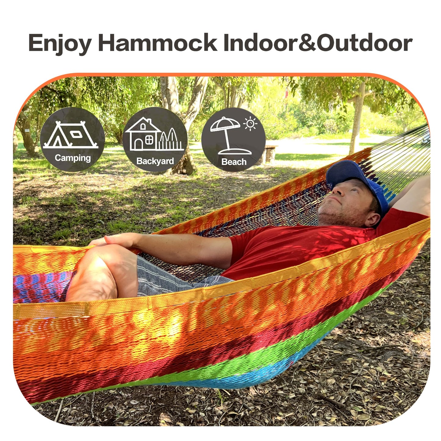 CHULIM Handwoven Mayan Hammock with 10ft Tree Straps, 550lbs Capacity Soft Rope Double Hammock, Portable Outdoor Hammock with Carry Bag for Camping Backyard Beach - Coffee