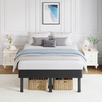 NKZ Box Spring Full Size, 14 inch All-in-One Box Spring with 9 Legs for Full Bed, 4000lbs Heavy Duty Metal Mattress Foundation with Fabric Cover, Noise Free, Easy Assembly, Black
