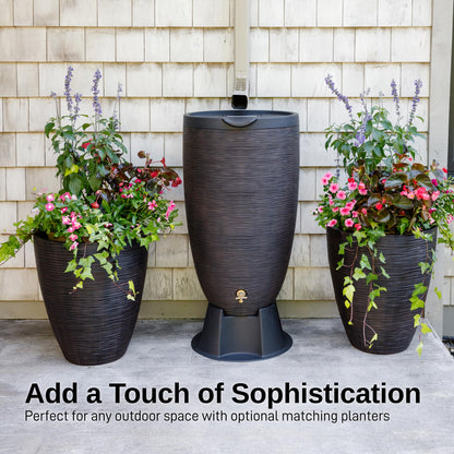 RTS Home Accents 50-Gallon Newport Rain Barrel with Stand and Removable Lid, Bronze Color
