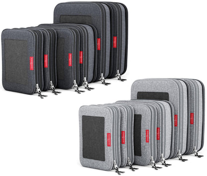 LeanTravel Compression Packing Cubes for Travel Organizers with Double Zipper (12-Pack Grey-Black)