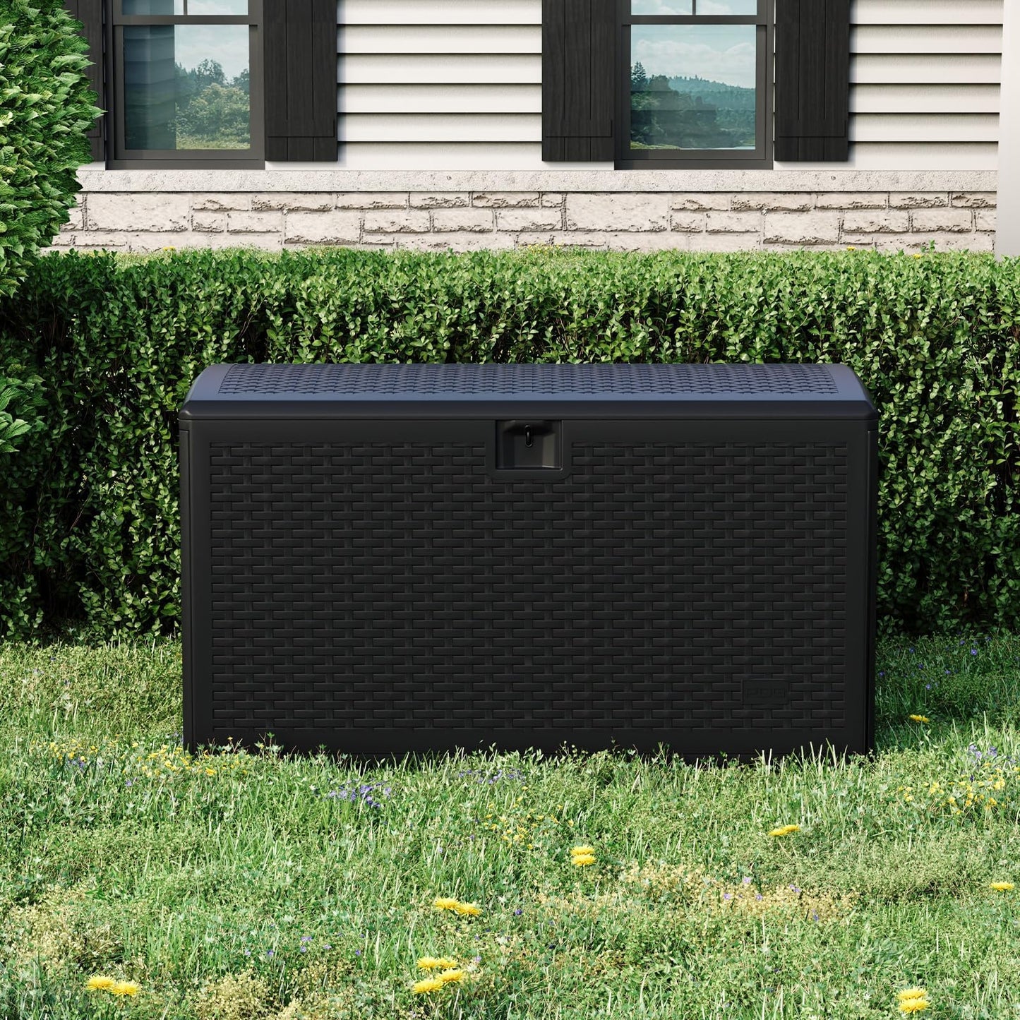 99 Gallon Waterproof Large Resin Deck Box Indoor Outdoor, Lockable Storage Container for Patio Furniture Cushions, Throw Pillows, Garden Tools, and Pool Floats Brown 50" L x 26" W x 25" H