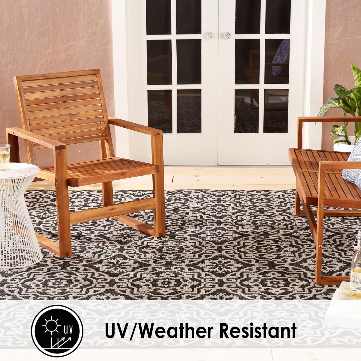 Nicole Miller New York Patio Country Julia Transitional Geometric Indoor/Outdoor Area Rug, Black/Grey, 7'9"x10'2"