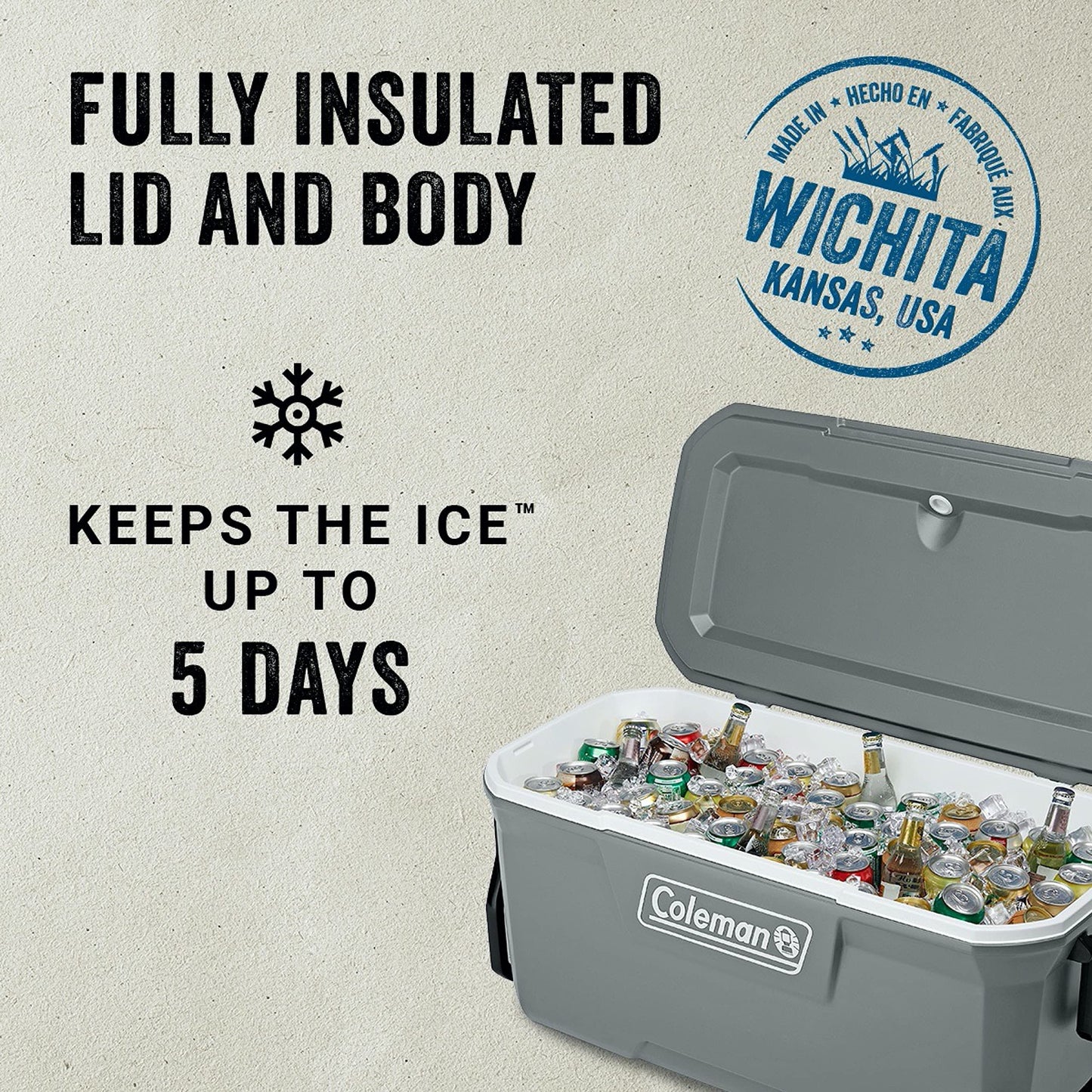 Coleman Ice Chest | Coleman 316 Series Wheeled Hard Coolers, 100qt Rock Grey & Rolling Cooler | 50 Quart Xtreme 5 Day Cooler with Wheels | Wheeled Hard Cooler Keeps Ice Up to 5 Days, Black