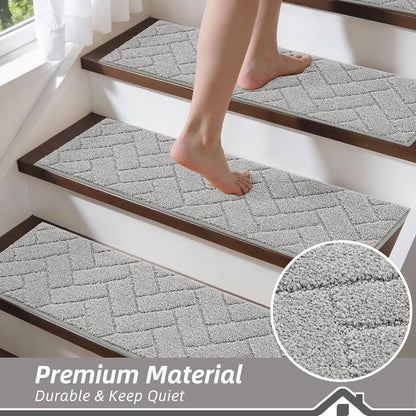 BEQHAUSE Non-Slip Carpet Stair Treads - Soft Indoor Stair Runners, 9" x 28", 15pcs, Grey, Machine Washable