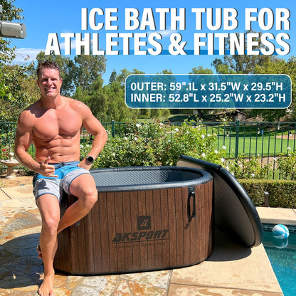 AKSPORT Ice Bath Tub for Athletes, 238 Gallons Inflatable Cold Plunge Tub Compatible with Water Chillers,Icebath for Recovery & Cold Water Therapy, Portable Bathtub for Indoor & Outdoor-Wood