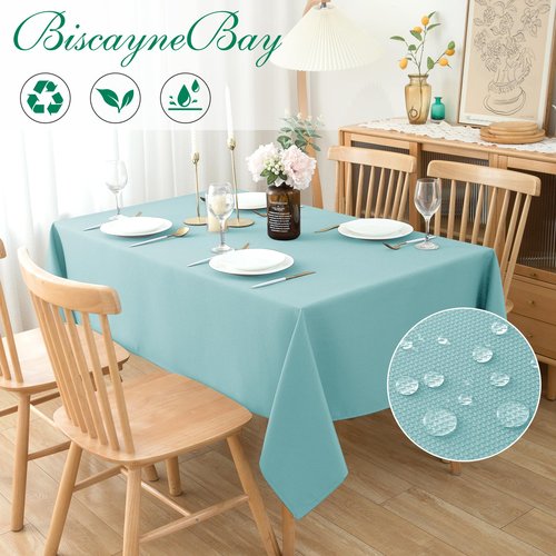 Biscaynebay Textured Fabric Tablecloths 70x108 Inches Rectangular, Brown Water Resistant Tablecloths for Dining, Kitchen, Wedding and Parties etc. Machine Washable