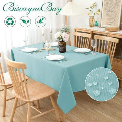 Biscaynebay Textured Fabric Tablecloths 70x108 Inches Rectangular, Brown Water Resistant Tablecloths for Dining, Kitchen, Wedding and Parties etc. Machine Washable