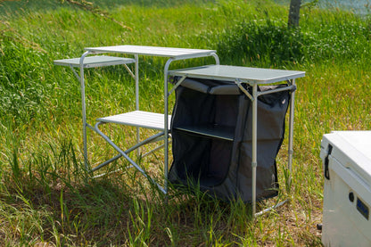 MOUNTAIN SUMMIT GEAR Deluxe Roll Top Kitchen Table for Camping Made with Weather-Resistant Aluminum (by Caddis Sports)