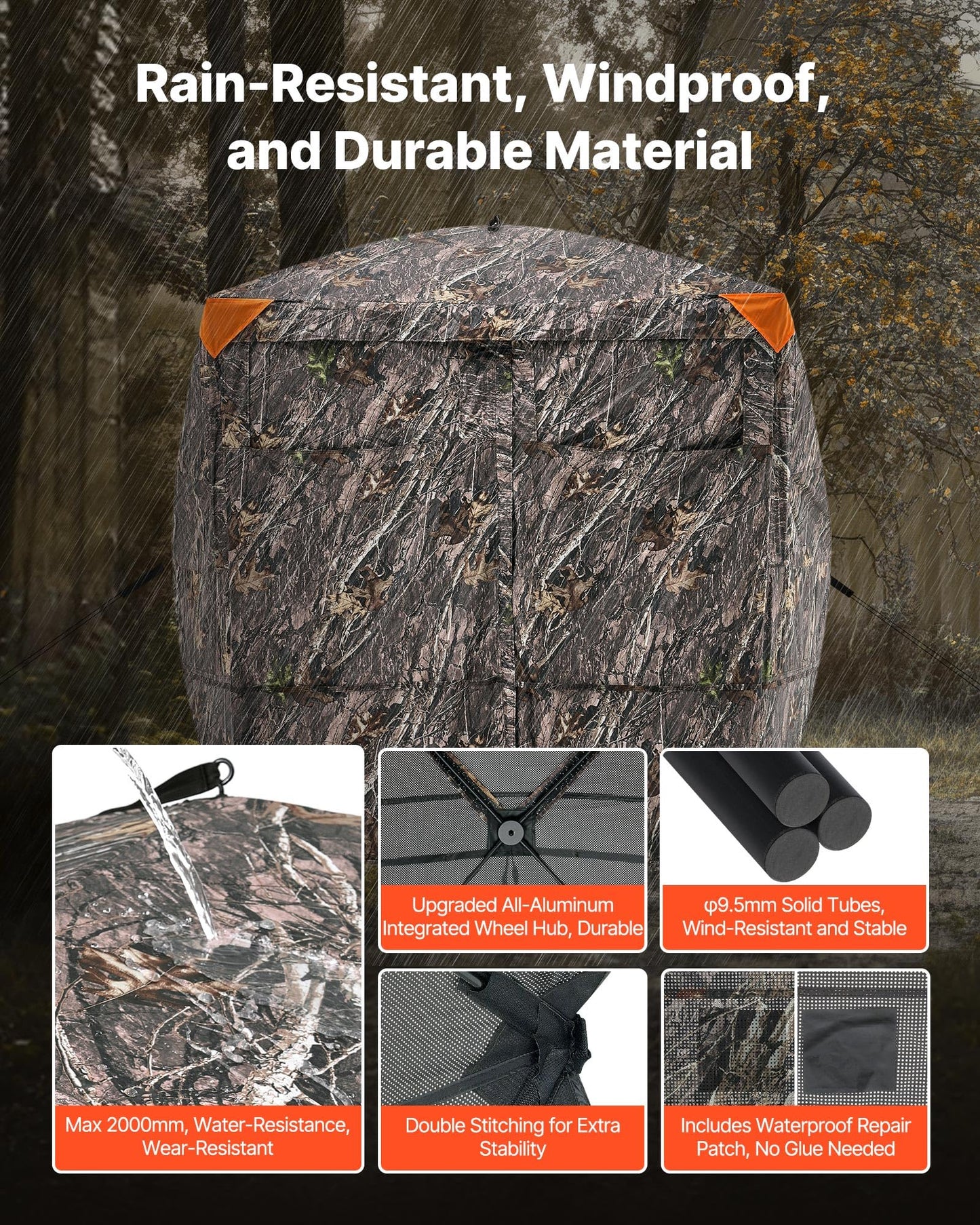 VEVOR Hunting Blind, 4-5 Person See Through Ground Blinds with Carrying Bag, 270 Degree Portable Camouflage Tent, Durable Concealed Shelter with Silent Magnetic Door and Window, for Turkey and Deer