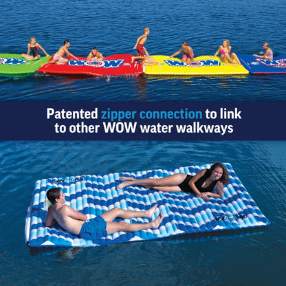 Wow Sports Inflatable Water Walkway Mat - Blue Chevron - 10 x 6 ft - Connects to Boats & Other Mats - for Kids & Adults