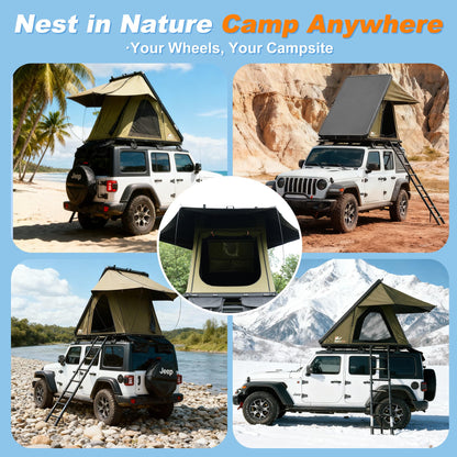 Naturnest Ultra Light Slim Rooftop Tent Hard Shell, Pop Up Tent with Self-Inflating Mattress for 2 Person Camping, Waterproof 4 Season Tents for Truck, Jeep, SUV, Van, Trailer - Polaris Lite