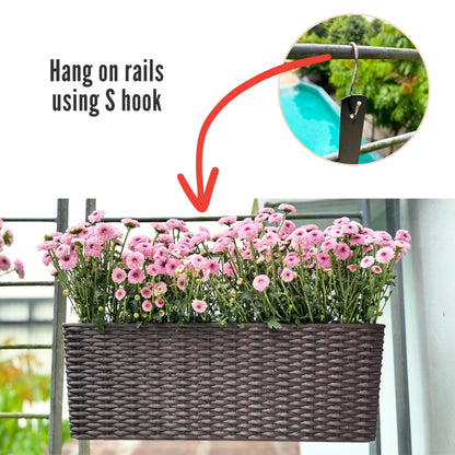 LaLaGreen Wall Planters Outdoor (20 Inch, 4 Pack) Brown Rectangular Window Flower Boxes with Brackets Self Watering System, Vertical Wall Mounted Plant Pot Container Herb Garden Balcony Indoor Decor