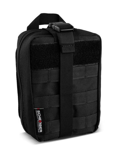 Scherber Premium IFAK Kit Trauma Pack | HSA/FSA Approved | SOF Tourniquet, QuikClot 4x4 HyFin Chest Seal, Israeli Bandage | Fully Stocked MOLLE Pouch for Gunshot, Bleeding, Major Wound Care (Black)