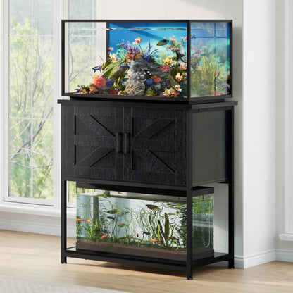Hylemoros 20/29/30 Gallon Fish Tank Stand with Storage Cabinet Farmhouse Wood Aquarium Stand for Fish Reptile Heavy Duty Terrarium Stand for Living Room Entry Way Hallway Black
