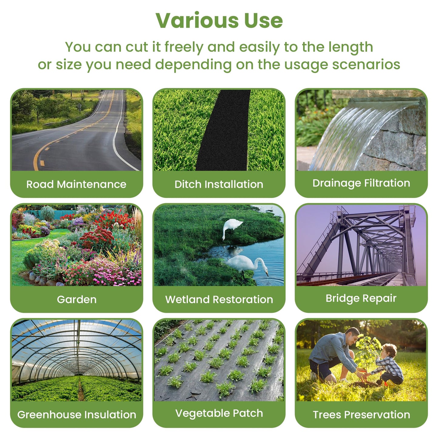hzgeotl Weed Barrier Landscape Fabric | Heavy Duty Premium Weed Control Fabric -Durable & Eco-Friendly Weed Block Gardening Mat (8OZ 3x200ft, Non Woven)