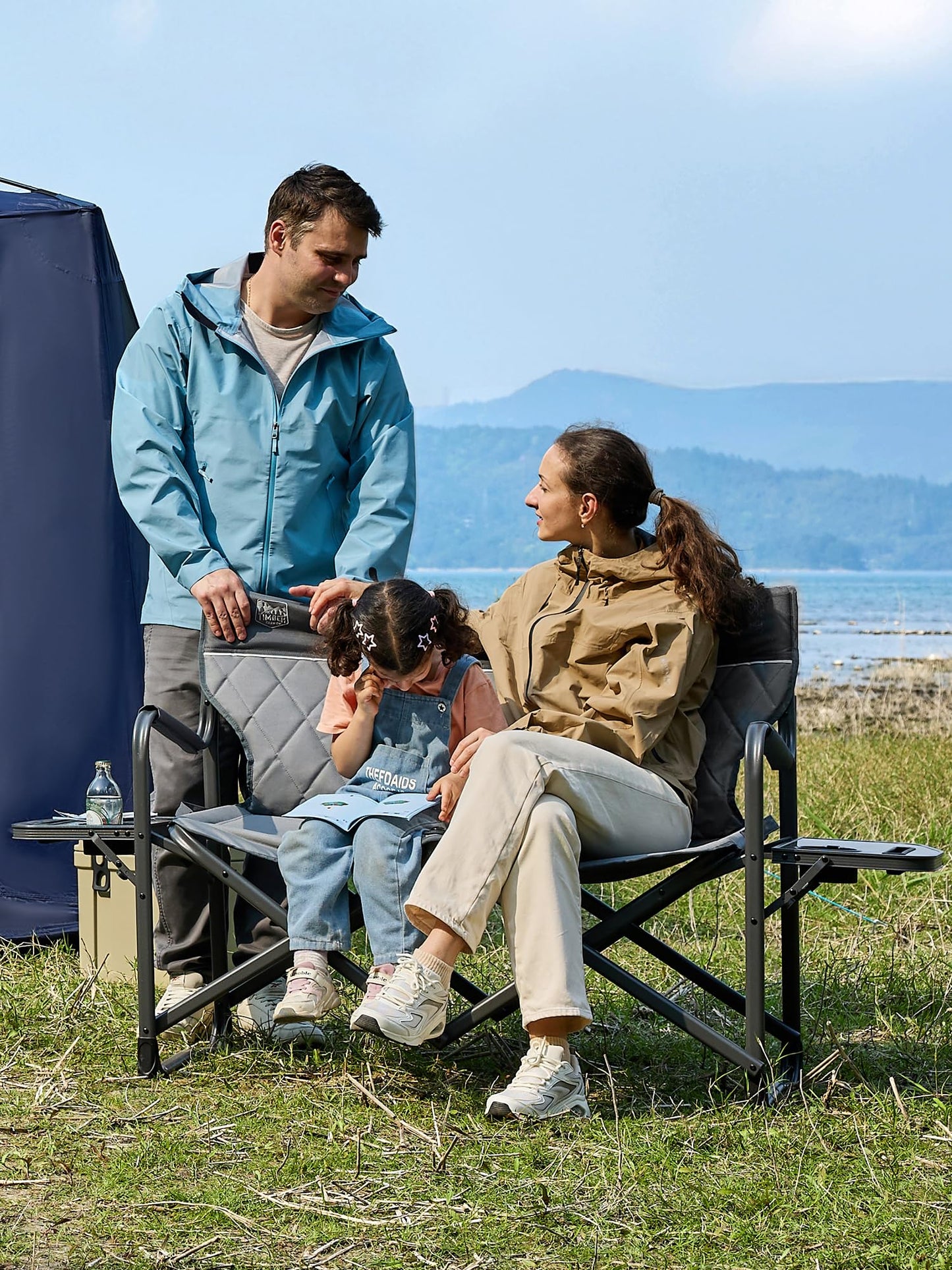 Timber Ridge Double Camping Chair Portable Loveseat, Heavy Duty Folding Camp Couch 2 Person Director Chairs with Cup Holder for Outdoor Lawn Tailgates Picnic Sports Soccer Games Supports 600 lbs Grey