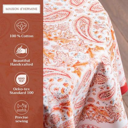 Maison d' Hermine Table Cloth Round Table 100% Cotton 63 Inches Fall Tablecloth Reusable Everyday Use for Thanksgiving Christmas Decorations Dining Farmhouse Party (Orient)