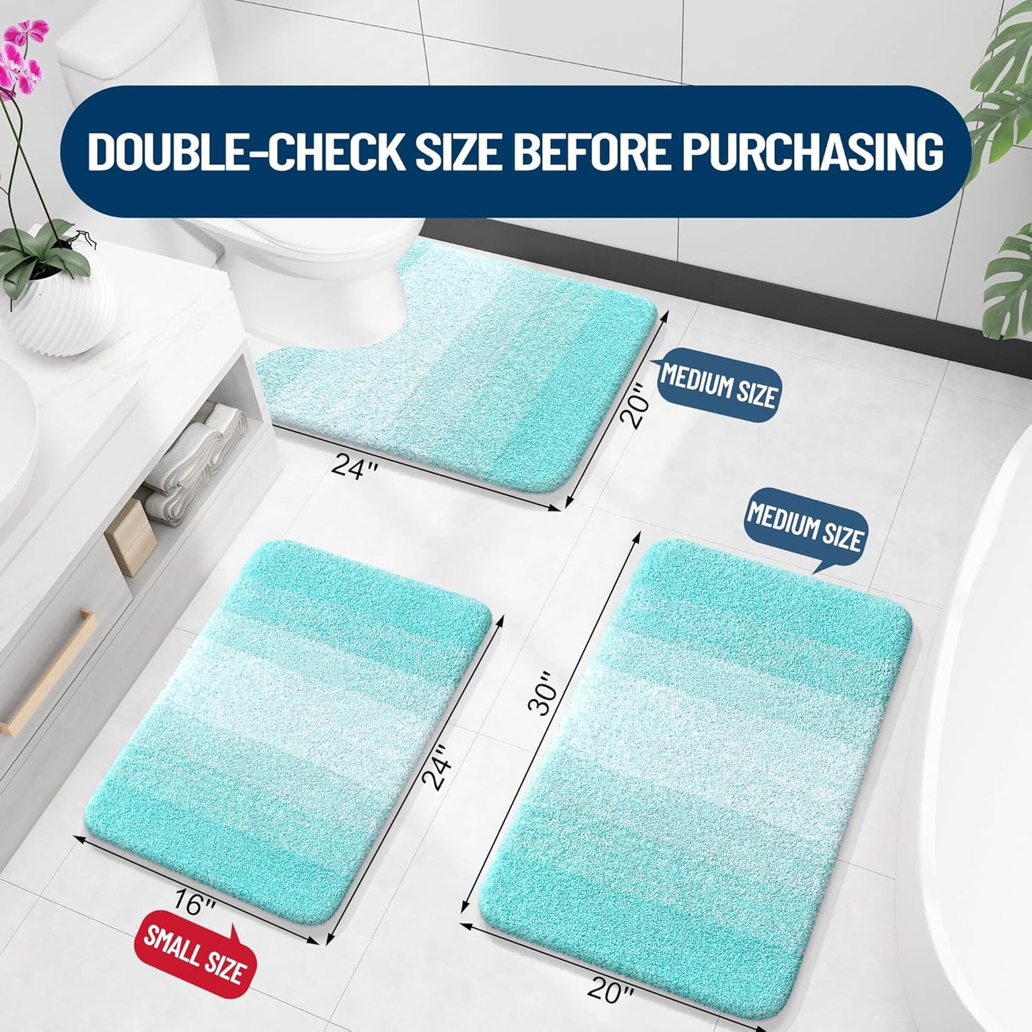 OLANLY Large Bathroom Rugs - Extra Soft Microfiber Mat, Quick-Dry & Machine Washable | Teal 45x27