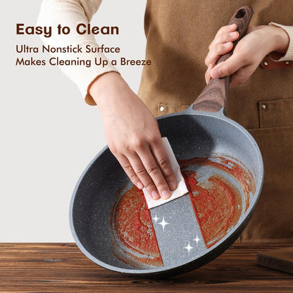 SENSARTE Nonstick Frying Pan Skillet, Swiss Granite Coating Omelette Pan, Healthy Stone Cookware Chef's Pan, PFOA Free (8/9.5/10/11/12.5 Inch) (8 Inch)