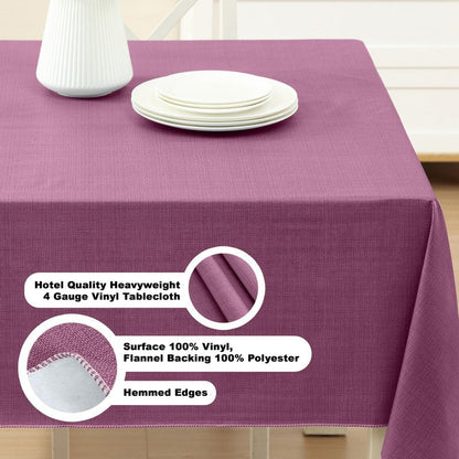 Lintex Cafe Hotel Linen Look Vinyl Flannel Backed Tablecloth, Heavyweight 4 Gauge, 60 x 104 Inch Rectangle, Burgundy Indoor Outdoor Waterproof Wipe Clean Table Cover