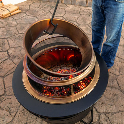 TIKI Reunion Fire Pit Heat Deflector & Screen with Poker – Outdoor Fire Pit Accessories for More Warmth & Safety – Spark Protector & Ember Guard for Even Heat Distribution – Durable Metal Design