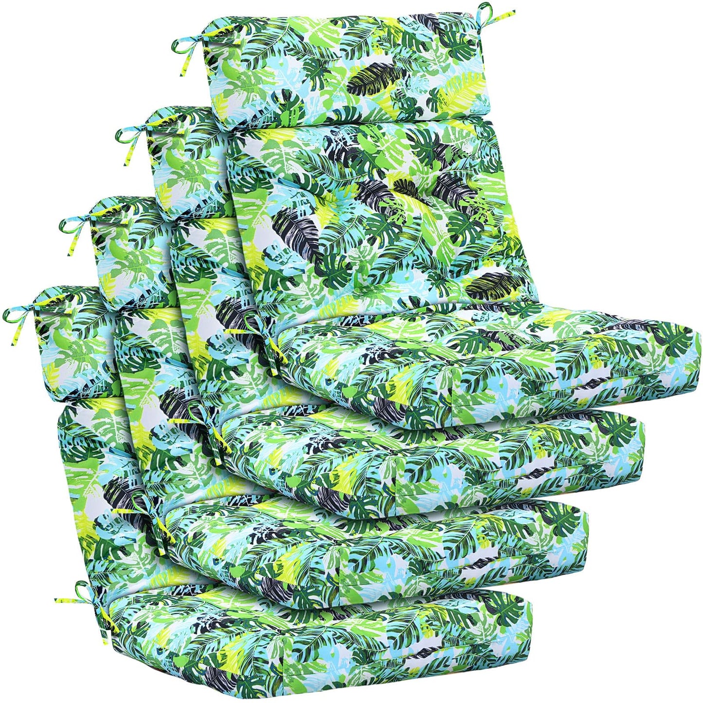 Barydat 4 Pcs Tufted High Back Chair Cushion Indoor Outdoor Seat and Back Cushions Palm Leaves Tropical Plants Lawn Rocking Chair Pads with Ties for Adirondack Patio Garden(Palm Leaf)