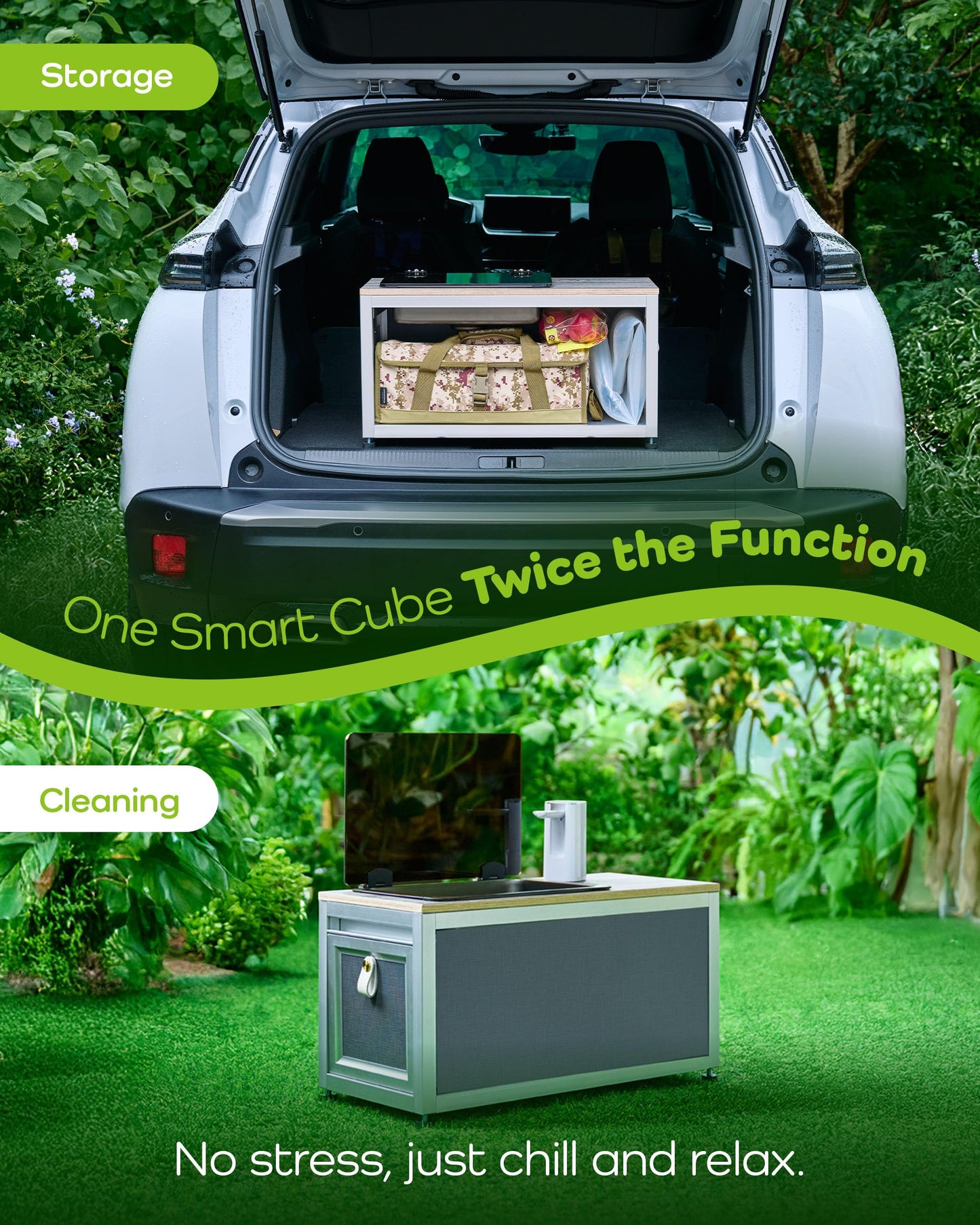Portable Camping Sink, 304 Stainless Steel Outdoor Handwash Station with Touchless Faucet, Folding Table Lid & Storage Cabinet, Heavy-Duty Portable Sink for RV, Backyard, Camping & Kids