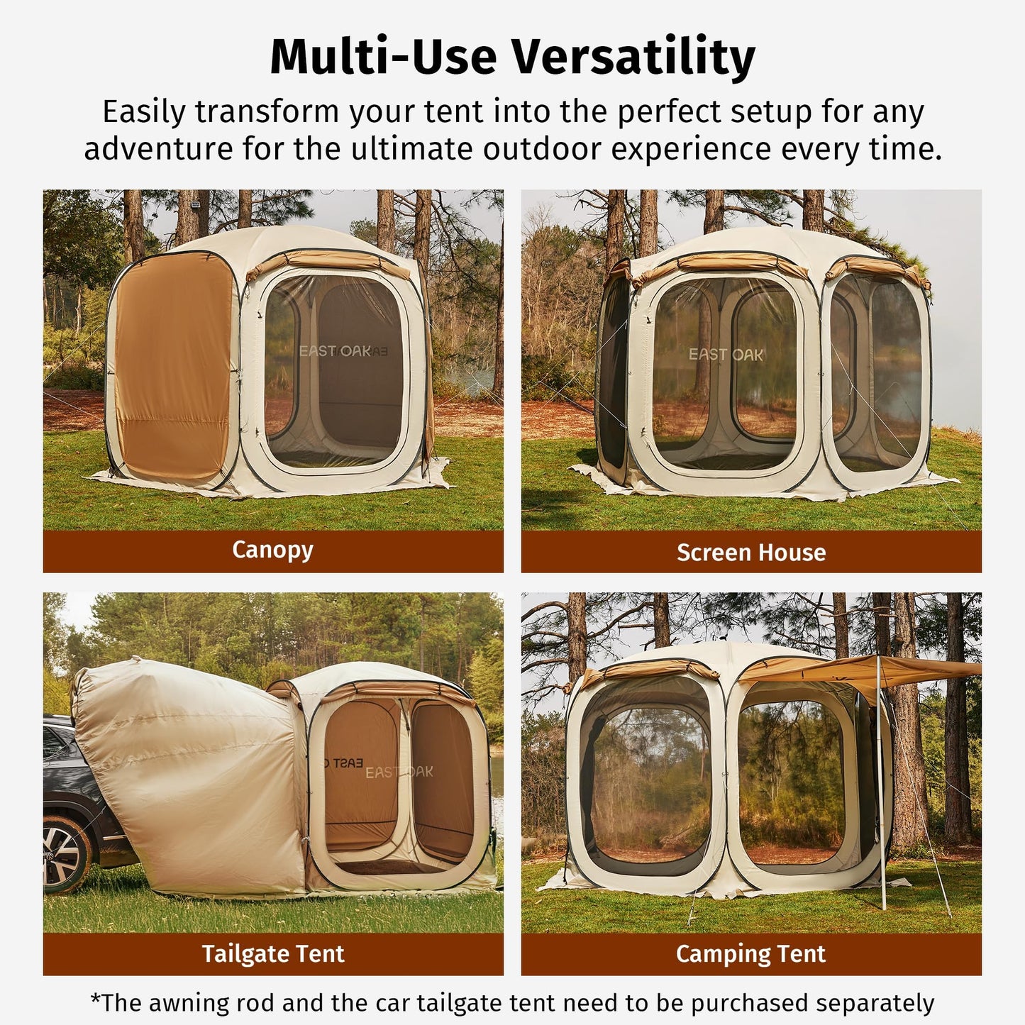 East Oak 6×6 FT Pop Up Canopy Tent with Mesh | Outdoor Screen House with 4 Sunshades | Instant Canopy with Portable Carry Bag | Gazebo Tent for Camping, Patio, and Beach | Beige