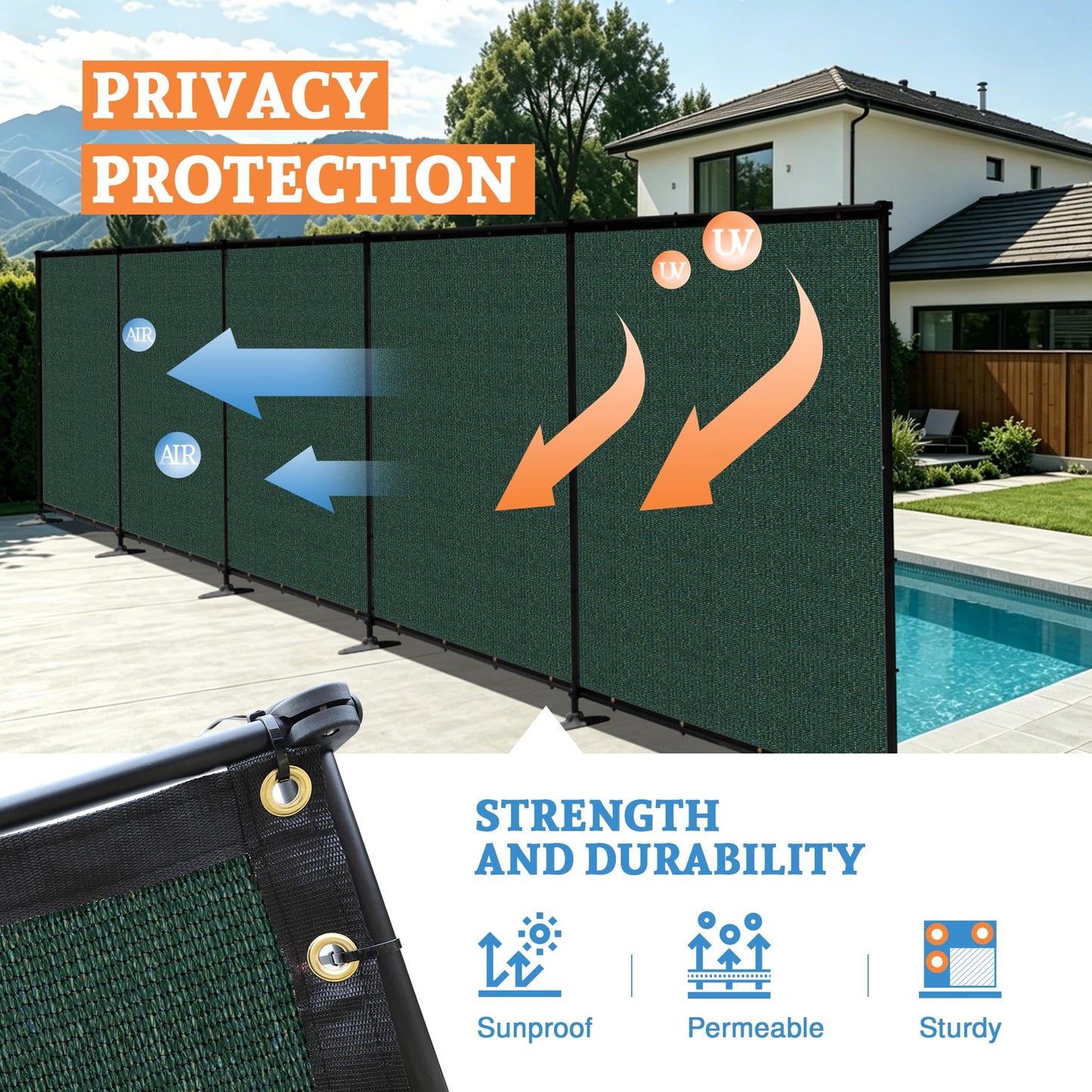 AwnPro 6' x 24' Outdoor Privacy Fence with Iron Poles Ground Spikes Dog Metal Garden Privacy Fence Backyard Patio Yard Barrier Boarder Divider (Green)