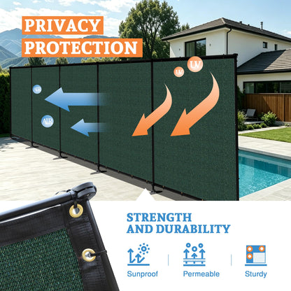 AwnPro 6' x 24' Outdoor Privacy Fence with Iron Poles Ground Spikes Dog Metal Garden Privacy Fence Backyard Patio Yard Barrier Boarder Divider (Green)