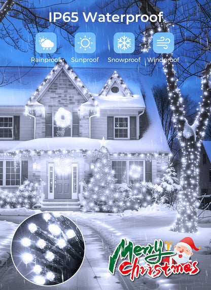 Minetom Solar String Lights, 160FT 400 LED, 8 Modes, Waterproof, Outdoor Christmas Lights, White, 4 Pack