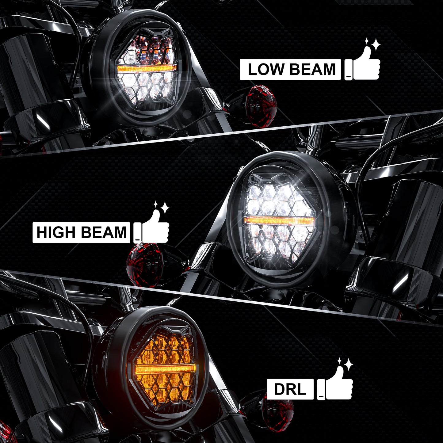 DOT Approved 5-3/4" 5.75 Inch LED Headlight with Amber DRL Compatible with Dyna Street Bob Super Wide Glide Low Rider Night Rod Train Softail Deuce Custom Sportster Iron 883,Black