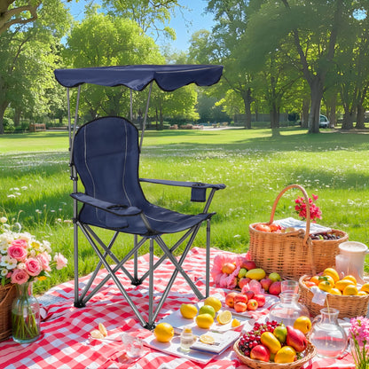 ALPHA CAMP Heavy Duty Canopy Camping Chair, 350 lbs Capacity Oversized Folding Chair with Adjustable Sunshade, Portable Sunshade Chair with Cup Holder for Beach, Fishing, Outdoor - Navy Blue,2PC