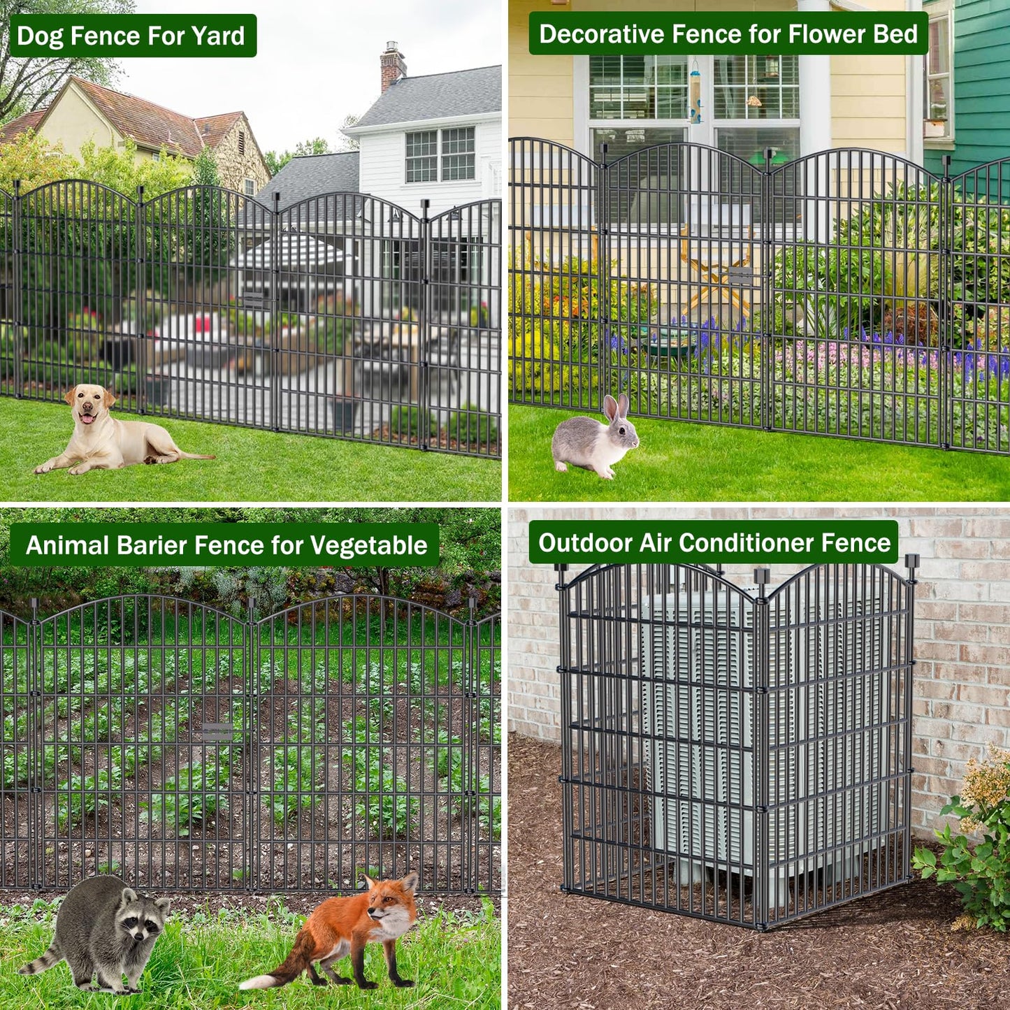 10 Panels No Dig Decorative Garden Fence with Gate - 40 in (H) x 23.6 ft (L), Dog Fence Outdoor for Yard, Rustproof Metal Animal Barrier Ground Stakes Fencing for Garden, Patio, Flower Bed