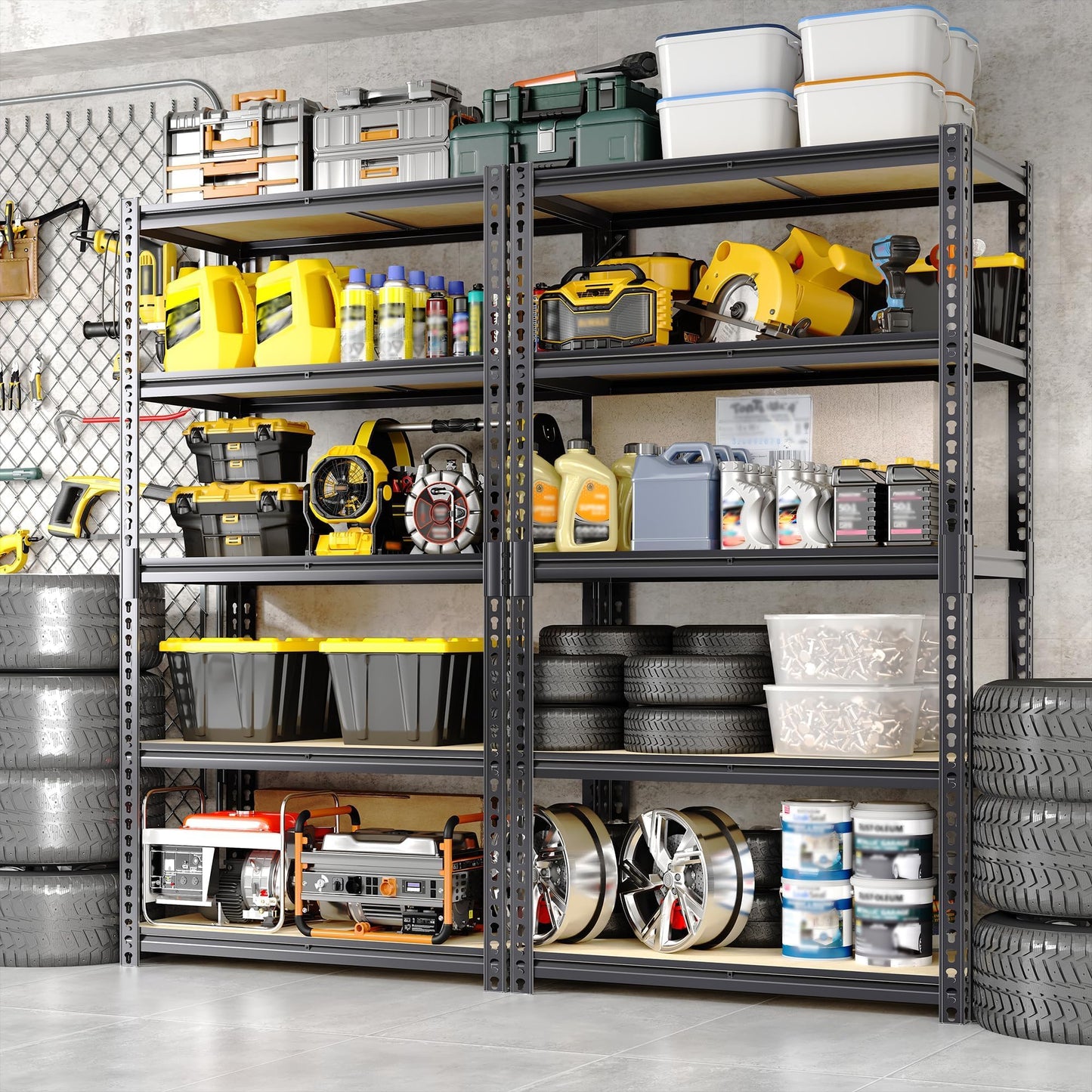 PeakPursuit Heavy Duty Garage Storage Shelves, 5-Tier Adjustable Metal Shelving Rack, 3050 Lb Total Capacity, 48" W x 24" D x 72" H Storage Unit for Kitchen, Pantry, Basement, Bathroom, Laundry