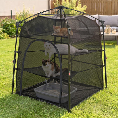 Catio Outdoor Cat Enclosure Pop up Cat Tower Tent Cat Playpen w/Breathable Mesh Portable Catio Kitten Pet Animal Play Pen Indoor Enclosed Kitty Patio Balcony Camping(Square,XL)