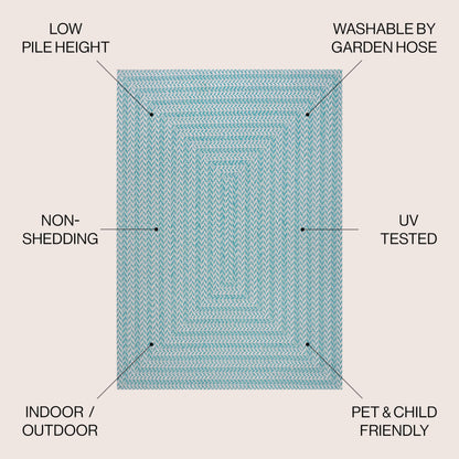 JONATHAN Y Concentric Squares Indoor Outdoor Area Rug 8X10 Aqua/Light Gray, Chevron Modern for Backyard, Patio, Porch, Easy-Cleaning, High Traffic, Pet-Friendly, Non-Shedding (SMB206A-8)