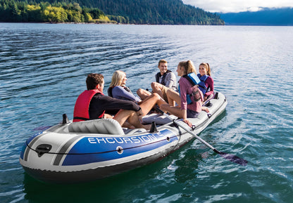 Intex Excursion 5 Person Inflatable Boat, Water Fishing River Raft Set w/ Oars - Large 1,300 Lb Capacity Portable Blow-Up 5 Seater Raft for Adults