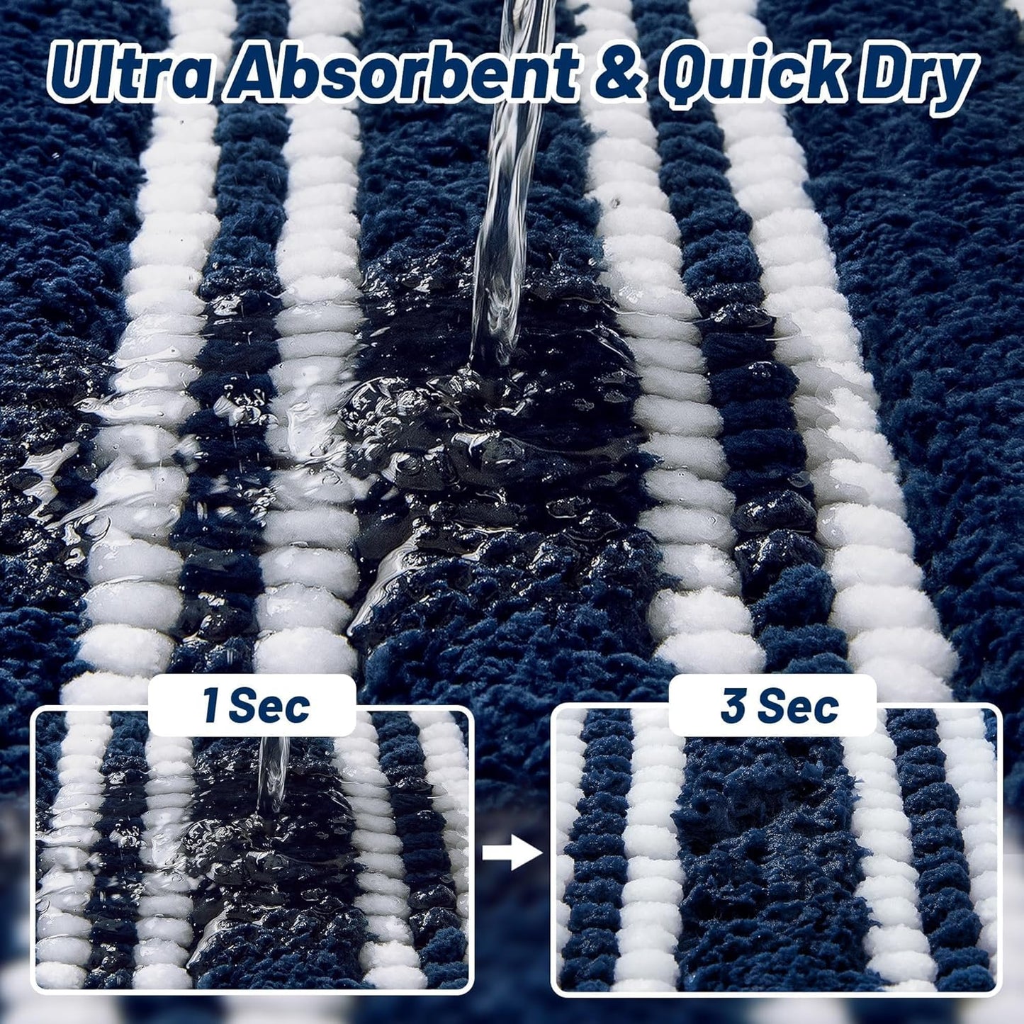 Skiennix Non-Slip Bathroom Rugs - Ultra Soft, Super Absorbent Chenille Mat | 24x17 Navy Quick Dry