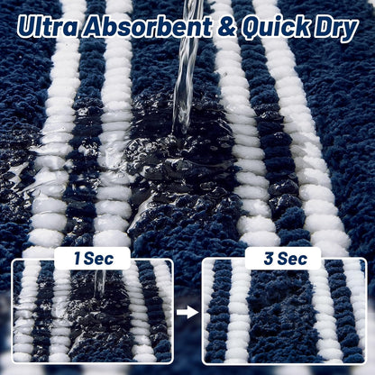 Skiennix Non-Slip Bathroom Rugs - Ultra Soft, Super Absorbent Chenille Mat | 24x17 Navy Quick Dry