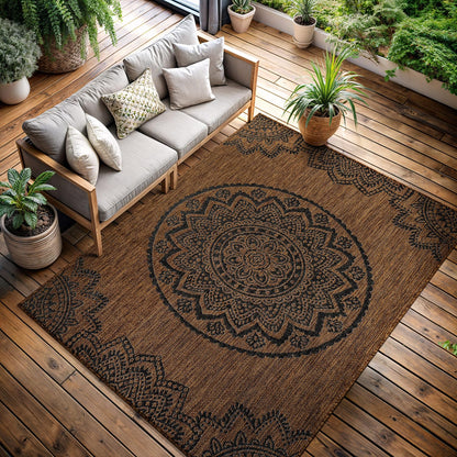 CAMILSON Outdoor Rug 8x10 Modern Area Rugs for Indoor and Outdoor Patios and Porches - Waterproof Washable Non-Shedding Easy-to-Clean Outside Carpet (8 x 10 Medallion - Gold/Black)