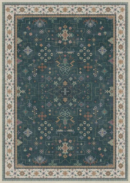 Hazo Haus Dark Green Oushak 5x7 Area Rug - Modern Vintage Boho Floral Design, Washable Non-Slip for Living Room & Nursery