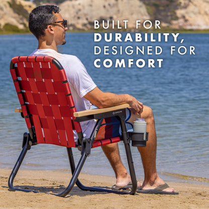 GoSports Outdoors WOVN Beach Backpack Chair - Premium Folding Camping Chair - 9 Styles Available - Burnt RED