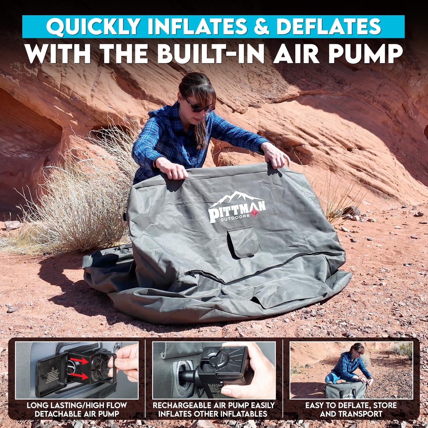 Pittman - Inflatable Chair for Camping with Built in Pump - Portable Inflatable Couch for Adults Holds 350lb's - Blow Up Chair for Movie Nights, Outdoor Blow up Furniture or Air Sofa for Camping