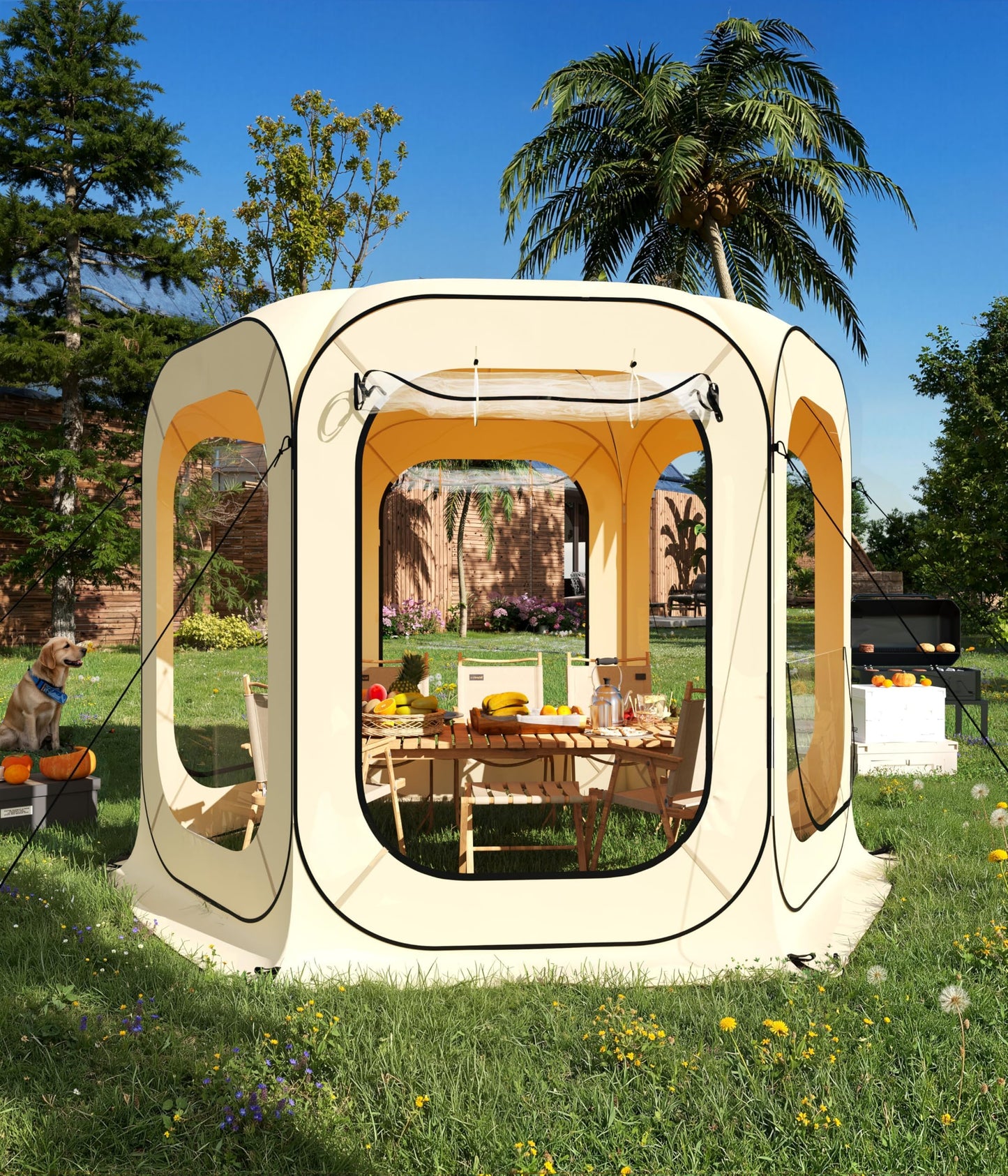 10x10 FT Pop Up Tent, Pop Up Canopy for 6-8 Person, Portable Screened Shelter with Carry Bag, Ideal for Patio, Backyard, Camping & Outdoor Activities