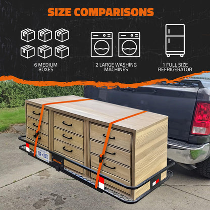 Mockins Folding Luggage Rack for SUV Car Truck ATV & More | 500 lb. Capacity XXL Steel Trailer Hitch Cargo Carrier 70"x30"x6" with Cargo Hitch Carrier Rack Accessories